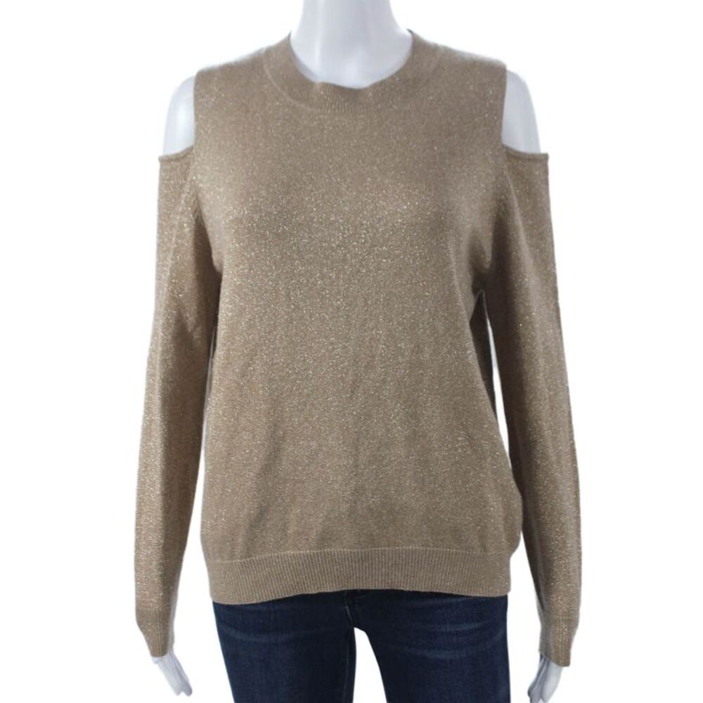 Allude Women Beige Virgin Wool Pullover Sweater Round Neck Long Sleeve Size L